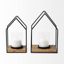 Leopold Set of Two Black Metal Wooden Base Table Candle Holders - Default Title