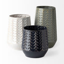 Gemma III Metal Glossy GreenGray Chevron Vase - Default Title
