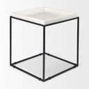 Nathan II 18 x 20 Square Top White Marble and Black Metal EndSide Table - Default Title