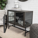 Arelius 36L x 18W Black-Brown Wood Black Metal Base w 2 Glass Doors Accent Cabinet - Default Title
