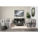 Arelius 70L x 1875W x 32H Black-Brown Wood Black Metal Base w 4 Glass Cabinet Doors Sideboard - Default Title