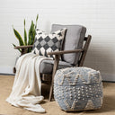 Rofi Blue Denim and Cream Cotton Stitched Square Pouf - Default Title