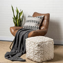 Leroy Square Cream Wool Pouf w Popcorn Detail - Default Title