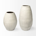 Reyan Small Pearl White Ceramic Striped Vase - Default Title