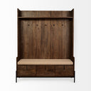 Glenn V 56L x 17W Dark Brown Wood w Cream Fabric Seat 3 Drawers Hall Tree - Default Title