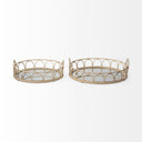 Leona Set of 2 Natural Wicker Woven Mirrored Base Nesting Trays - Default Title