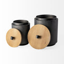 Cyril Set of 2 Gray Metal W Brown Wood Lids Jars - Default Title