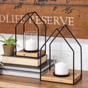 Leopold Set of Two Black Metal Wooden Base Table Candle Holders - Default Title