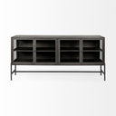 Arelius 70L x 1875W x 32H Black-Brown Wood Black Metal Base w 4 Glass Cabinet Doors Sideboard - Default Title