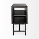Arelius 36L x 18W Black-Brown Wood Black Metal Base w 2 Glass Doors Accent Cabinet - Default Title