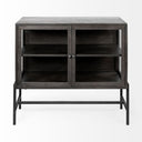 Arelius 36L x 18W Black-Brown Wood Black Metal Base w 2 Glass Doors Accent Cabinet - Default Title