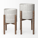 Groot Set of Two 118 x 23 Eggshell Ceramic Wooden Base Plant Stands - Default Title