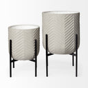 Mabel Set of Two 154 x 248 Eggshell Metal Top W Black Iron Base Plant Stands - Default Title