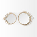 Leona Set of 2 Natural Wicker Woven Mirrored Base Nesting Trays - Default Title