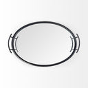 Ansel 20L x 14W Black Metal Mirrored Bottom Oval Serving Tray - Default Title