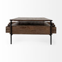 Glenn II 54x30 Dark Brown Wood w Black Iron Frame Rectangle 3 Drawers Coffee Table - Default Title