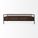 Glenn II 54x30 Dark Brown Wood w Black Iron Frame Rectangle 3 Drawers Coffee Table - Default Title