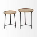 Helios III 20L x 24H Set of Two Round Brown Solid Wood Iron Base Nesting EndSide Tables - Default Title