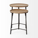 Helios III 20L x 24H Set of Two Round Brown Solid Wood Iron Base Nesting EndSide Tables - Default Title