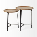 Helios III 20L x 24H Set of Two Round Brown Solid Wood Iron Base Nesting EndSide Tables - Default Title