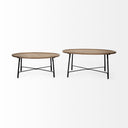 Helios Set of 2 Brown Solid Wood Top Black Metal Base Nesting Coffee Tables - Default Title