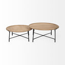 Helios Set of 2 Brown Solid Wood Top Black Metal Base Nesting Coffee Tables - Default Title