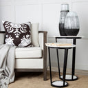 Bombola I Small 15L x 15W White Round Marble Top WBlack Metal Frame Accent Table - Default Title