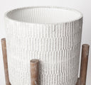 Groot Set of Two 118 x 23 Eggshell Ceramic Wooden Base Plant Stands - Default Title