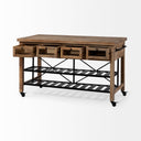 Stuart I Brown Solid Wood Top Two-Tier Black Metal Rolling Kitchen Island - Default Title