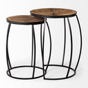 Clapp III Set of 2 20L x 20W Brown Round Wood Top W Black Metal Frame Nesting Accent Tables - Default Title