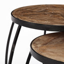 Clapp III Set of 2 20L x 20W Brown Round Wood Top W Black Metal Frame Nesting Accent Tables - Default Title