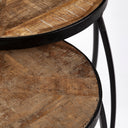 Clapp III Set of 2 20L x 20W Brown Round Wood Top W Black Metal Frame Nesting Accent Tables - Default Title