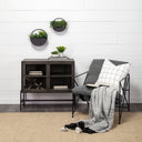 Arelius 36L x 18W Black-Brown Wood Black Metal Base w 2 Glass Doors Accent Cabinet - Default Title