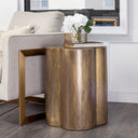 Quatrefoil 18L x 18W Gold Flower W Wooden Top Brass Cladding Accent Table - Default Title