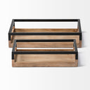 Ross Set of 2 Natural Wood W Black Metal Nesting Trays - Default Title