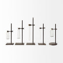 Jarvis Set of Five Dark Brown Metal and Glass Chemistry Inspired Bottles - Default Title
