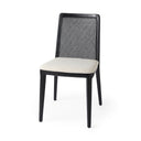 Clara Black Wood W Cream Fabric Seat and Cane Back Armless Dining Chair - Default Title
