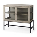 Arelius 36L x 18W x 32H Gray Wood Black Metal Base w 2 Glass Doors Accent Cabinet - Default Title
