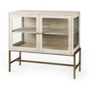 Arelius 36L x 18W x 32H White Wood Gold Metal Base w 2 Glass Doors Accent Cabinet - Default Title