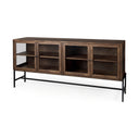 Arelius 70L x 1875W x 32H Medium Brown Black Metal Base w 4 Glass Door Cabinets Sideboard - Default Title