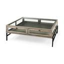 Arelius 42 Square Glass-Top Gray Wood w Black Metal Base Display Coffee Table - Default Title