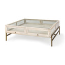 Arelius 42 Square Glass-Top White Wood w Gold Metal Base Display Coffee Table - Default Title