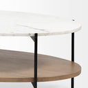 Larkin 48 Oval White Marble Top and Solid Wood Shelf w Black Metal Frame Coffee Table - Default Title