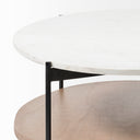 Larkin 48 Oval White Marble Top and Solid Wood Shelf w Black Metal Frame Coffee Table - Default Title
