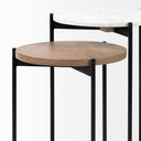 Larkin II Marble and Medium Brown Wood Round Tabletop Nesting EndSide Tables - Default Title