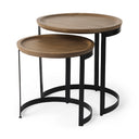 Aisley Set of 2 193L x 193W x 19H Light Brown Wood W Black Metal Base Round Nesting Side Tables - Default Title