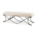 Ayla 55L x 176W x 18H Cream Fabric Seat W Antique Nickel Frame Bench - Default Title