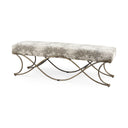 Ayla 55L x 176W x 18H Light and Dark Gray Fabric Seat W Antique Gold Metal Frame Bench - Default Title