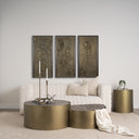 Eclipse Antique Brass Metal Drum Base w Dark Brown Wood Top Nested Coffee Table - Default Title