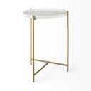 Stella 17L x 17W White Round Marble Top WGold Base Accent Table - Default Title